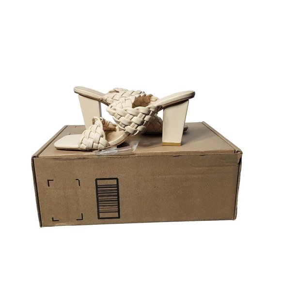 New Rilista Braided Heeled Tan Sandals Square Open Toe Chunky Block Mules 9 - Picture 11 of 11